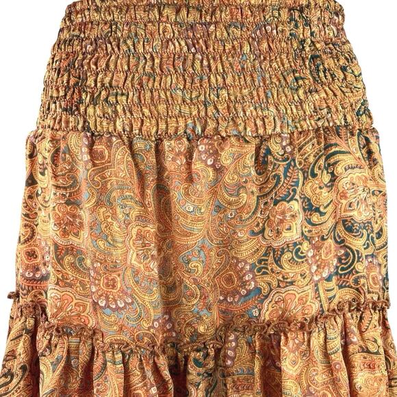 Perry Walker Collective Multi Paisley Silk Satin Ruffle Smocked A-Line Skirt S - Picture 4 of 6